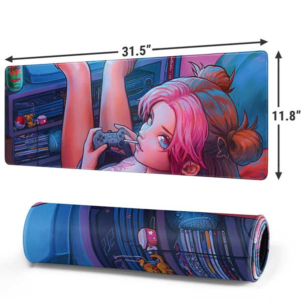 Pink Hair Anime Gamer Girl by Ivy Dolamore Mousepad