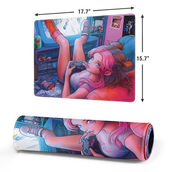 Pink Hair Anime Gamer Girl by Ivy Dolamore Mousepad