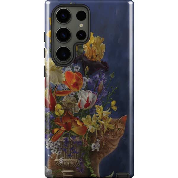 Tabby Cat with Flowers by Nene Thomas Galaxy Cases