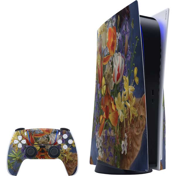 Tabby Cat with Flowers by Nene Thomas PlayStation PS5 Skins